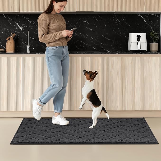 Machine Washable Kitchen Rugs 24" x 84", Non-Slip Kitchen Runner Rugs Mats for Floor, Absorbent Comfort Standing Mats for Kitchen, Sink, Laundry and Hallway, Rolled Packaging, Charcoal