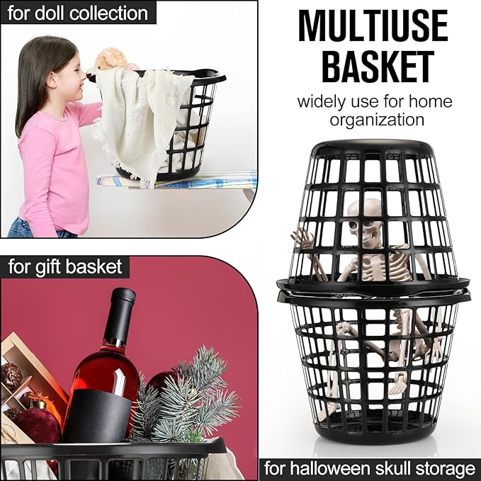 Uiifan 16 Pcs Black Lightweight Laundry Baskets Plastic Large Round Bushel Baskets Capacity Plastic Clothes Basket Space Saving Narrow Laundry Hampers