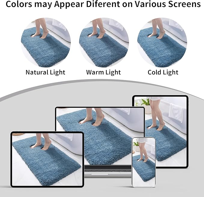 Blue Bathroom Runner Rug 24x59 Non Slip Fluffy Long Bath Mat for Bathroom Floor Washable Plush Luxury Bath Rug for Tub Absorbent Shower Sink Mat Bedside Rug