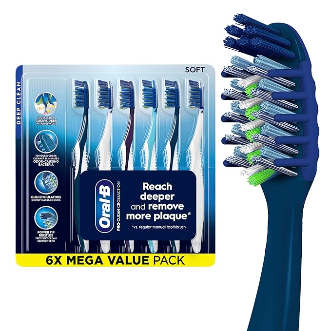 Oral-B Pro Clean Cross Action Toothbrushes, Deep Plaque Removal, 6 Count
