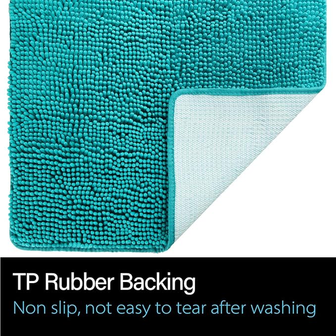 LOCHAS Luxury Bathroom Rug Shaggy Bath Mat 20 x 30 Inch, Washable Non Slip Bath Rugs for Bathroom Shower, Soft Plush Chenille Absorbent Carpets Mats, Teal Blue