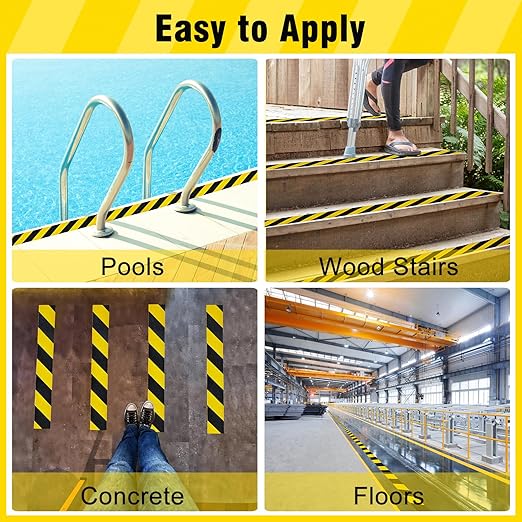 S&X Black/Yellow Anti Slip Tape 4" x 33 FT, Heavy-Duty Grip Tape for Stairs Outdoor Waterproof Safety Non Skid Roll High Traction Non Slip Treads with Hard-Wearing Surface