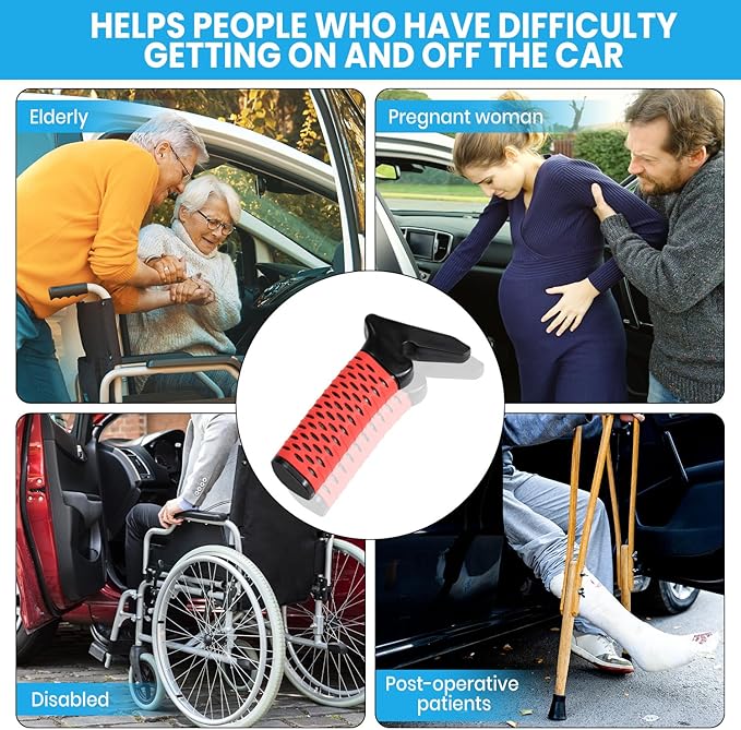 Car Door Handle for Elderly, Car Handle Assist Support Handle, Portable Mobility Aids for Getting Out of Car, Auto Grab Cane for Seniors and Handicapped, 2 Pack
