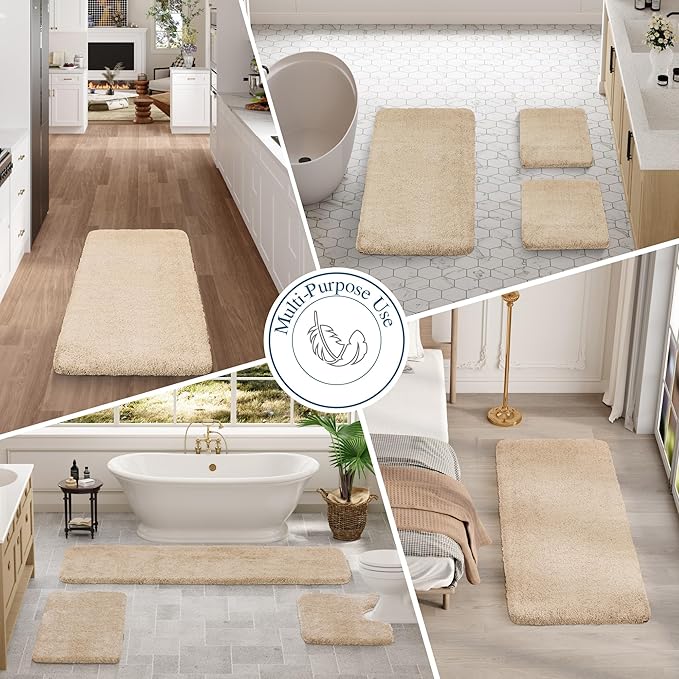 Walensee Bath Rug Non Slip Bathroom Mat (20 x 32, Beige) Water Absorbent Soft Shaggy Bathroom Rug Machine Washable Bath Mat Thick Plush Shower Mat