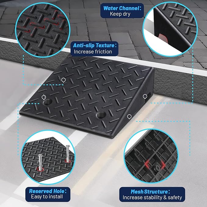 Rubber Curb Ramp, 8" Rise Height 2 Pack, Heavy-Duty 3 T Capacity Threshold Ramps, 19.7" L x 19.7" W Driveway Ramps for Cars, Wheelchairs, Bikes, Motorcycles