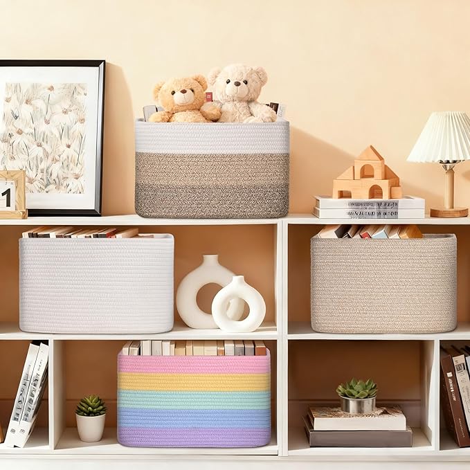 Woven Storage Baskets, Pink Baskets for Organizing, 3 Pack Woven Basket for Storage, Storage Baskets for Shelf, Towel, Toy, Book, Closet, Baby 15"×10"×9"