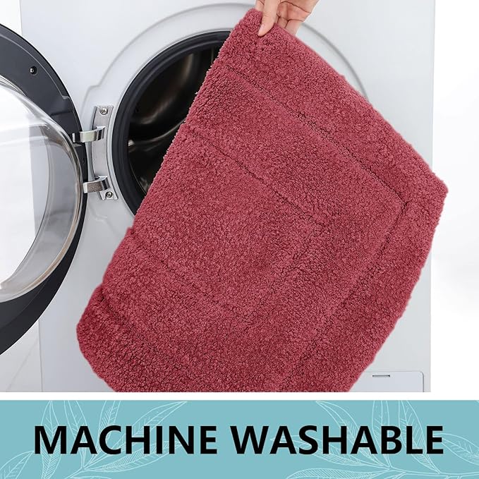 Buganda Bathroom Rugs, 47" x 24", Soft and Absorbent Microfiber Bath Rugs, Non-Slip Shaggy Shower Carpet, Machine Wash Dry Bath Mats for Bathroom Floor, Tub and Shower, Burgundy