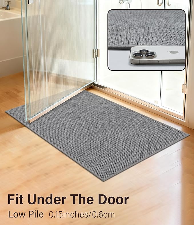 YIHOUSE Bathroom Rugs Mats Sets 3 Pieces Gray, Ultra Thin Bath Mat Absorbent Non Slip Bath Rugs for Bathroom Washable, Shower, Sink, Laundry (Gray, 3 Pieces)