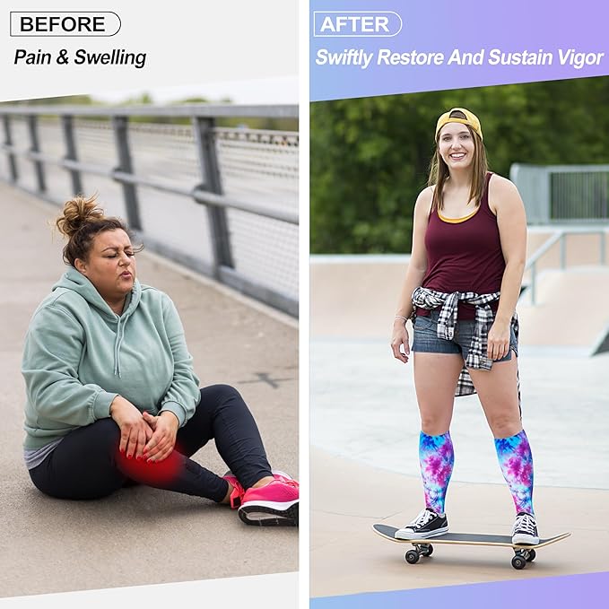 LEVSOX Plus Size Compression Socks for Women Men Wide Calf Extra Large 15-20 mmHg Knee High Sock for Nurses Pregnant Travel