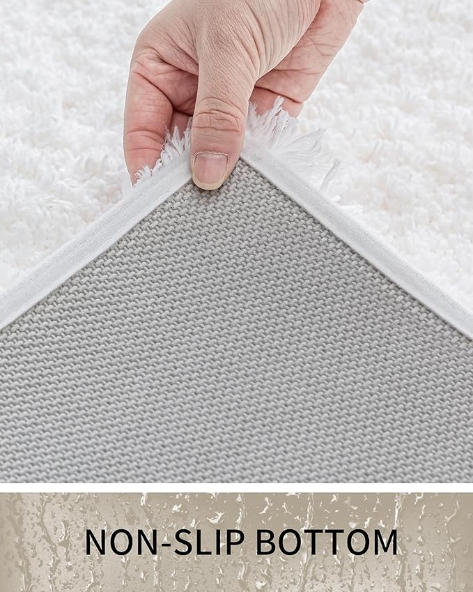 Bathroom Rugs 59x24, Ultra Thick Shaggy Soft Microfiber Absorbent Bath Rug, High Density Foam Latex Non Slip Backing, Machine Washable Bath Mats for Bathroom Floor & Sink, White