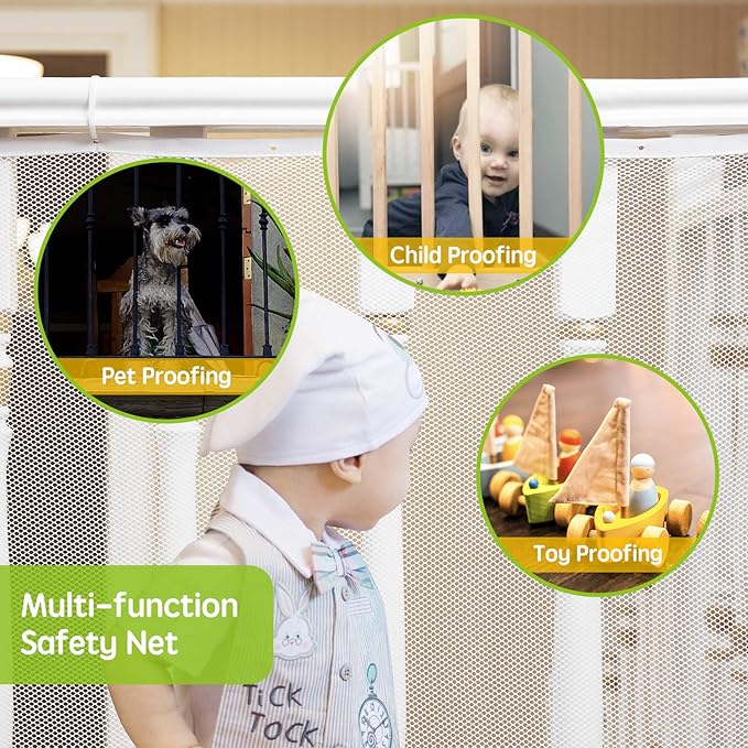 Banister Guard Safety Net for Baby, 10ft x 3ft Stair Railing Mesh Barrier for Kids, Cats, Dogs, Child Safety Rail Guard, White