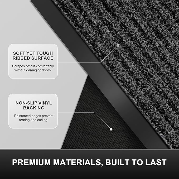 Non-Slip Waterproof Rubber Door Mat, 1'5" x 2'5" Commercial Floor Mat for High Traffic Areas, Easy Clean Low Profile, for Entrance, Indoor/Outdoor, Office, Patio, Garage