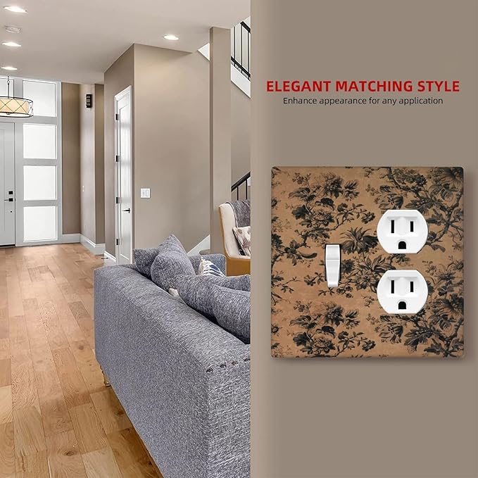Decorative Outlet Covers Vintage Floral Botanical Brown Background 2 Gang Duplex Light Switch Cover Plate Gfci Wall Plate Plug Switch Plate Covers for Bathroom Bedroom Decor