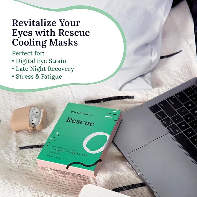 CorneaCare Rescue: Hydrogel Self Cooling Compress | Cold Eye Masks for Puffy Eyes | Self Cooling Eye Compress for Fast Relief | Travel Ready | 6 Count