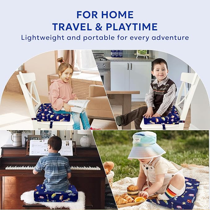 Toddler Booster Seat for Dining Table,Portable Kids Booster Seat - Adjustable, Non-Slip, Lightweight & Easy to Clean (Dark Blue)