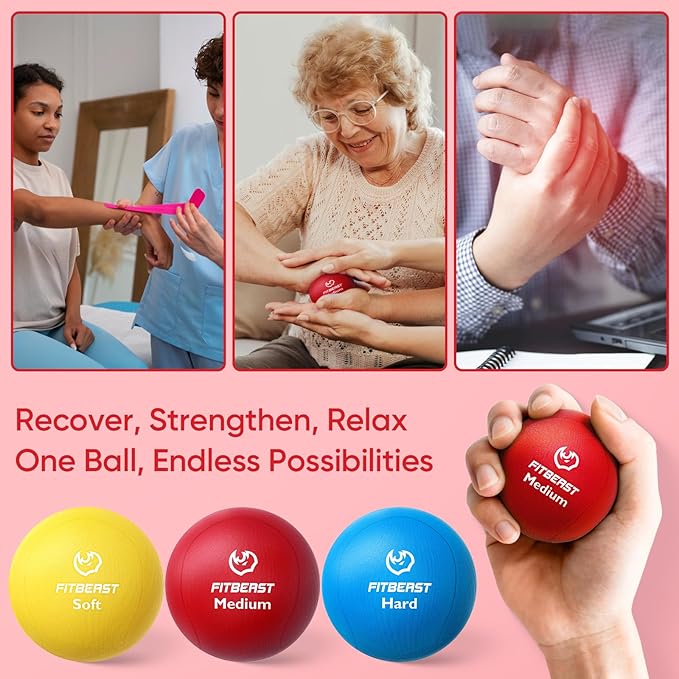 FitBeast Grip Strength Trainer, Finger Exerciser, Stress Balls for Adults 6-Piece Set, Hand Therapy for Strength, Recovery & Stress Relief, Forearm Strengthener for Men, Women & Seniors