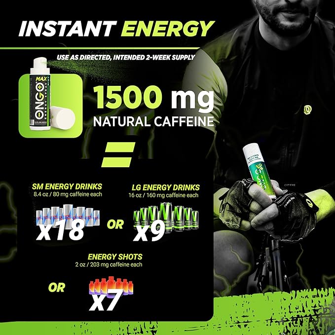 OnGo Energy - Natural caffeine (1500mg) Instant Energy Oral Spray | Vegan, Sugar and Gluten free | B3, B6, B12 vitamin spray | Focus and Memory | Study, Work and much more | Mint flavor | 15 servings