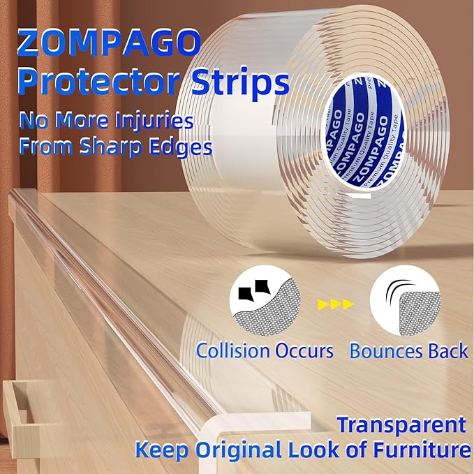 Clear Soft Corner Protectors for Furniture Strip,0.8in x9.84FT,Sharp Edge & Table Bumper,Window Edge,Wall Protector, Soft Corner Guards Safe for Proof,Table Corner Protectors in Family