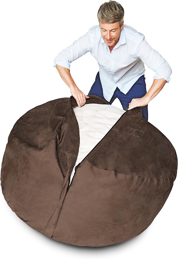 Lumaland Luxurious 3ft Medium Bean Bag Chair with Microsuede Cover - Ultra Soft, Foam Filling, Washable Bean Bag Sofa for Adults, Teenagers, Kids, Pets - Sack Chair for Living Room, Bedroom - Brown