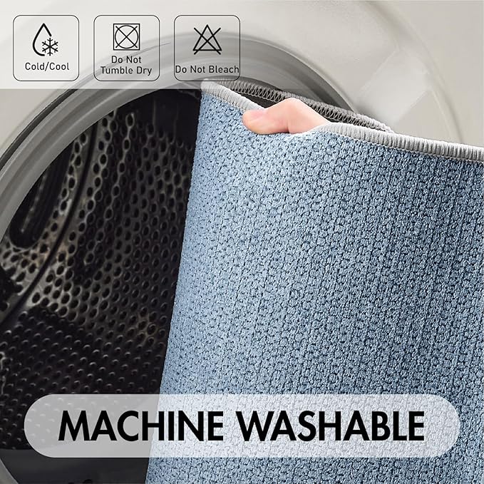 MIULEE Set of 2 Ultra Thin Bathroom Rugs, Rubber Bath Mats for Bathroom Non Slip, Quick Dry Absorbent Bath Rug Machine Washable, Fit Under Door, Shower, Sink, Home Decor, Blue, 17"x27"+20"x32"