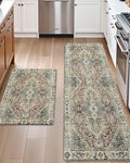 DEXI Kitchen Mats for Floor Cushioned, 23x35+23x59 Extra Large Runner Rug Non Slip, Waterproof Soft Comfort Standing Padded Anti Fatigue Decorative Set of 2, Cream Red