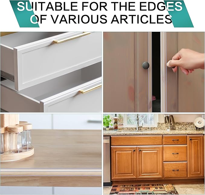 MONOID Cabinet Door Protector, Slip-On Plastic Edge Guard for Kitchen & Drawer Fronts, Prevent Wear, Chipping & Discoloration, Cabinet Bumpers - 5/8" Thick, 39.4" Length - Clear,5 Pack