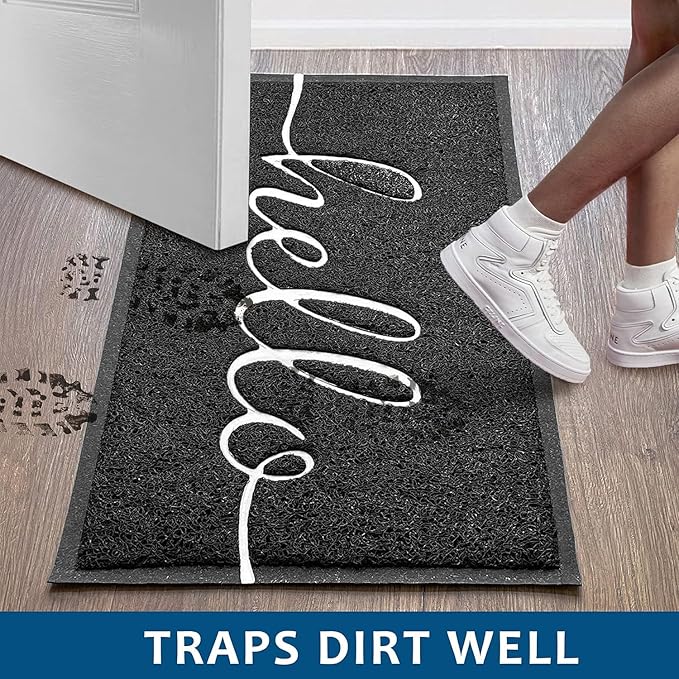 EARTHALL Door Mat Outside Inside Hello Doormat, 36"x24", Durable Floor Mat Non Slip Mat Ultra Absorb Mud Easy Clean Front Doormat for Garage, Entryway, Patio, High Traffic Areas, Black