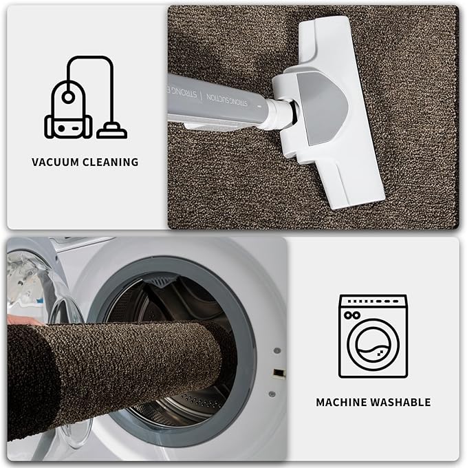 PURRUGS Dirt Trapping Door Mat 24" x 60", Non-Slip/Skid Machine Washable Entryway Rug, Shoes Scraper, Throw Rug, Super Absorbent Area Rug for Muddy Wet Shoes and Paws, Grayish Brown & Coffee