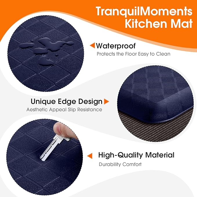 4/5 Inch Extra Thick Kitchen Mats for Floor,Non Slip Anti Fatigue Kitchen Rugs,Waterproof Stain Resistant Sink Mat,Cushioned Standing and Comfort Mats for Office (17"x47" Blue)