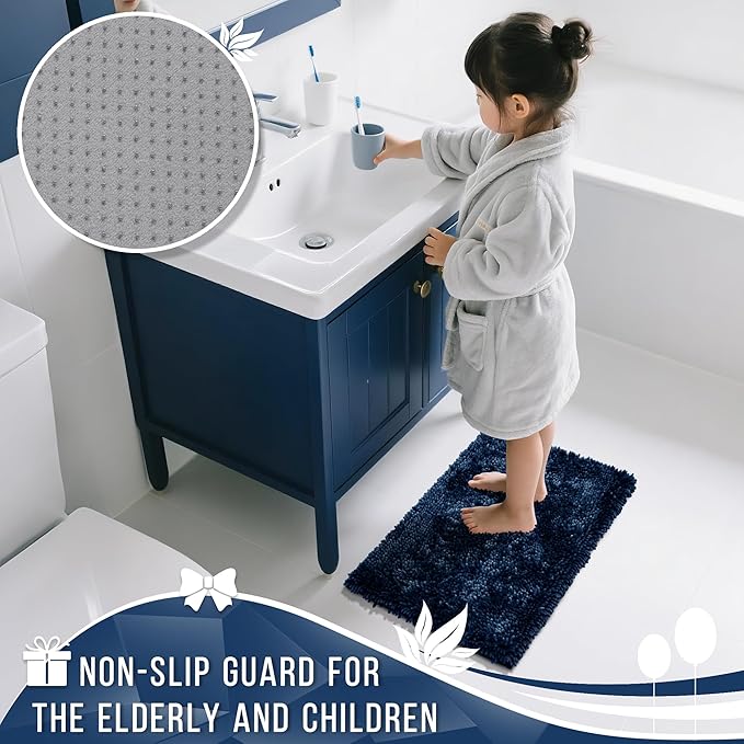 Yimobra Bathroom Rugs Sets 2 Piece, Soft Absorbent Bath Mat and U-Shaped Toilet Rug with Non Slip Backing, Luxury Shaggy Bath Mats for Bathroom, Machine Washable, 31.5"x20"+24"x20", Blue