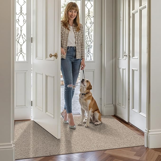 LUMI Indoor Door Mat 17"x30", Ultra Thin Low Profile Non-Slip Doormat for Home Entrance, Absorbent & Stain-Resistant Welcome Mats, Washable Entryway Mat for Front Door, Patio, Porch, Khaki