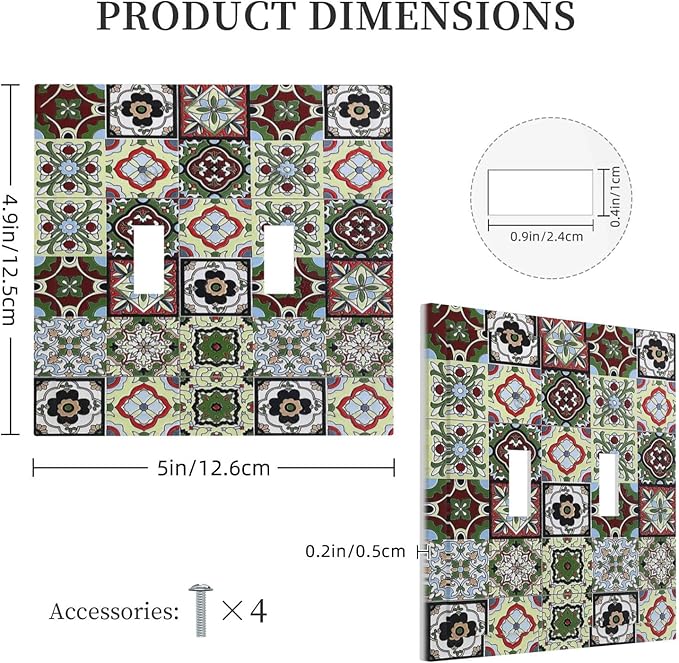 Decorative Switch Plates Talavera Tile Decal 2 Gang Double Toggle Outlet Light Switch Cover Wall Plate Electrical Faceplate for Bedroom Bathroom Decor