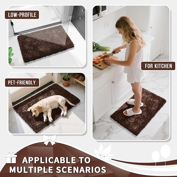 Yimobra Bathroom Rugs Sets 2 Piece, Soft Absorbent Bath Mat and U-Shaped Toilet Rug with Non Slip Backing, Luxury Shaggy Bath Mats for Bathroom, Machine Washable, 24"x17"+24"x20", Brown