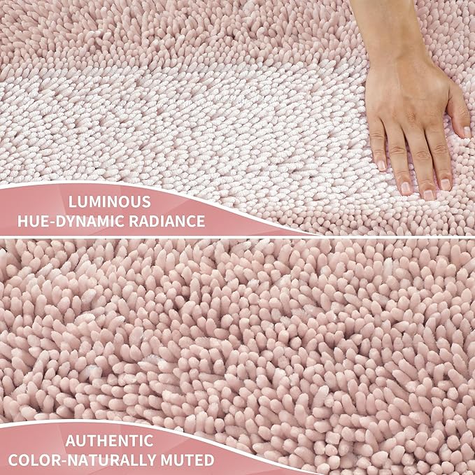 Yimobra Bathroom Rugs Sets 2 Piece, Soft Absorbent Bath Mat and U-Shaped Toilet Rug with Non Slip Backing, Luxury Shaggy Bath Mats for Bathroom, Machine Washable, 24"x17"+24"x20", Pink