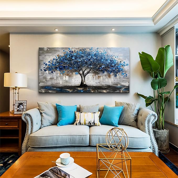 Lapremoly Framed Wall Art For Office Wall Decor For Living Room Bedroom Decor Tree Panoramic Landscape Wall Paintings Canvas Prints Textured Abstract Pictures Artwork Modern Home Decoration 30"X60"