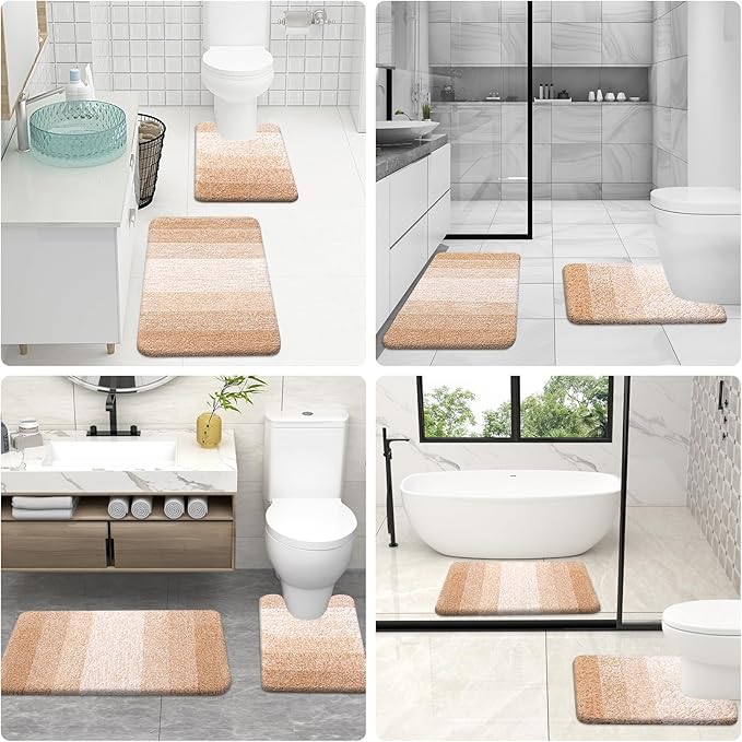 OLANLY Bathroom Rug Set 2 Piece, Soft Absorbent Microfiber Bath Mats and U-Shaped Contour Toilet Rug, Non-Slip, Machine Wash Dry, Plush Shaggy Bath Mats for Bathroom (30"x20"+24"x20", Beige)
