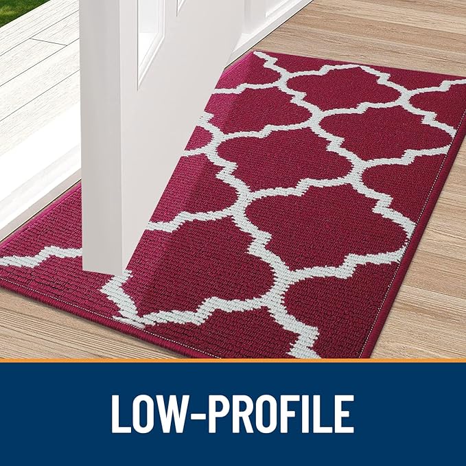 OLANLY Indoor Door Mat, 32x20, Non-Slip Absorbent Resist Dirt Entrance Mat, Washable Low-Profile Inside Floor Doormats for Entryway, Red