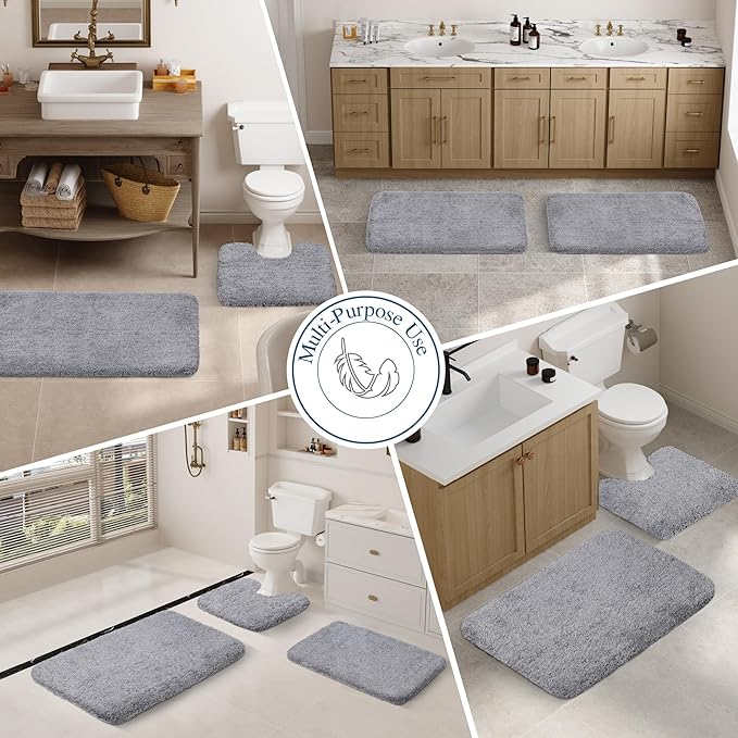 Walensee Large Bathroom Rug (24 x 60, Grey) Extra Soft and Absorbent Shaggy Bathroom Mat Machine Washable Microfiber Bath Mat Non Slip Bath Mat, Luxury Bathroom Floor Mats Rubber Back