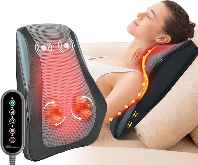 Snailax Back Massager for Back Pain Deep Tissue, Shiatsu Lower Back Neck Massager with Heat, 3D Kneading Massage Pillow for Neck Shoulder Legs, Gifts for Mom, Dad, Women