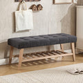 Entryway Shoe Bench Storage Benches with Upholstered Button Tufted Seat and Open Slatted Shelf Linen Ottoman Bench for Hallway Living Room Bedroom End of Bed, Charcoal