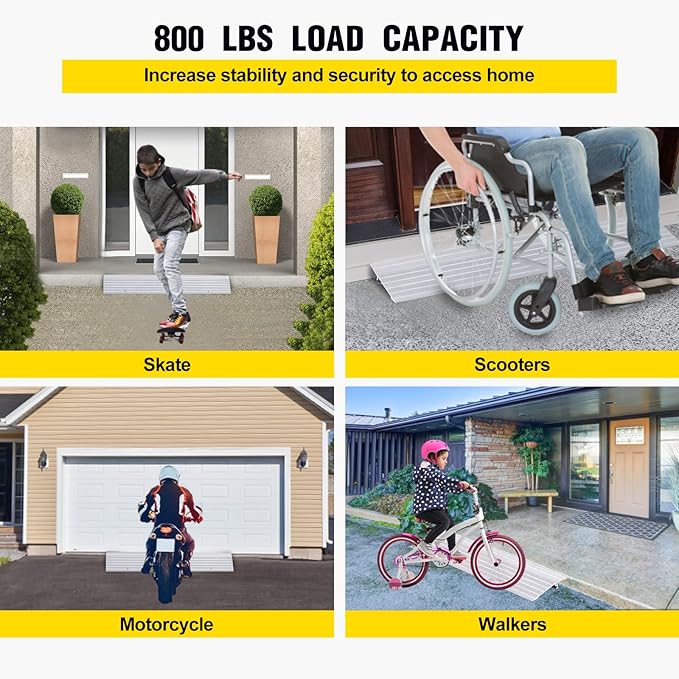Door Threshold Ramp 1" Rise Door Ramp Aluminum Entry Ramp or Doorways Rated 800 lbs Load Capacity forWheelchair Scooters Power Chairs Walkers