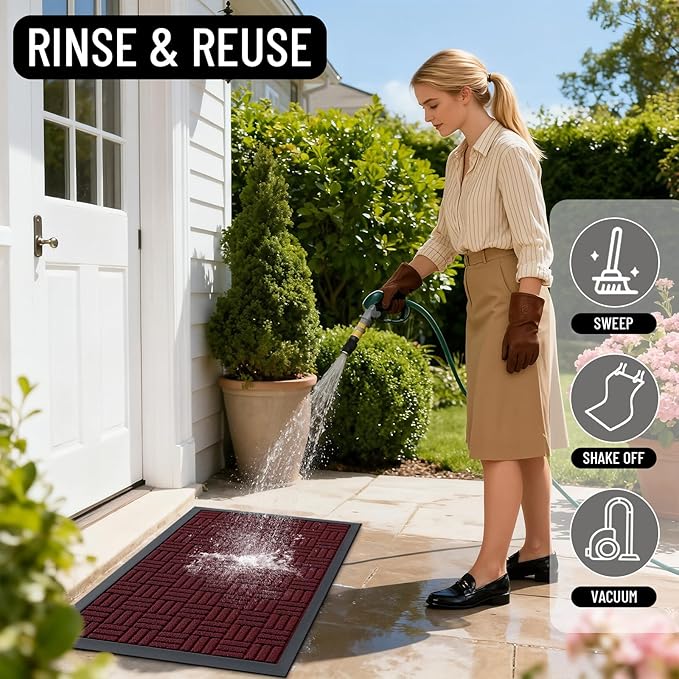 OLANLY Front Door Mat Outside Entrance 71x23, Absorbent, Heavy Duty Sturdy Natural Rubber Doormat Indoor Outdoor, Non-Slip, Stain and Fade Resistant, Low Profile Floor Mat for Entryway, Burgundy