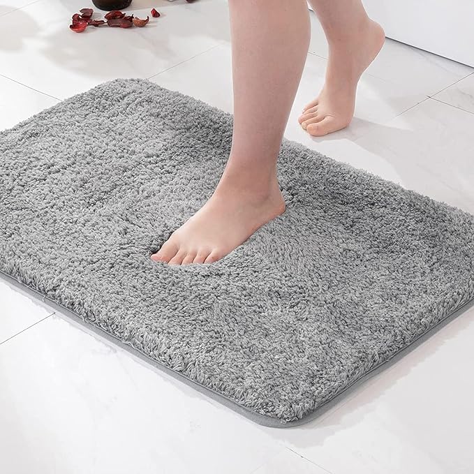 MIULEE Grey Absorbent Bathroom Rugs, Soft Large Bath Mats Non-Slip and Quick-Drying for Bathroom Floor Bathtub Showers, Machine Washable Carpet (24 x 36 Inches)