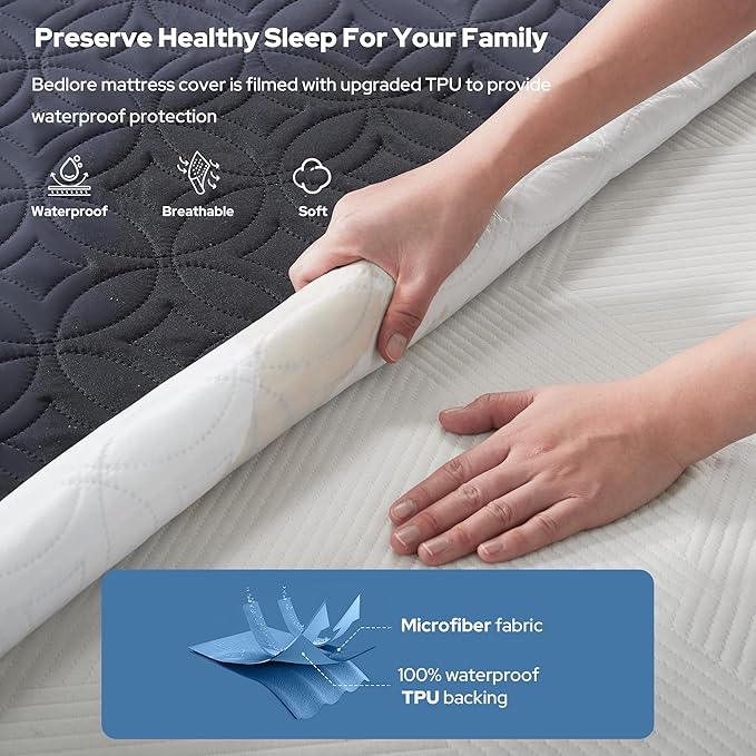 BEDLORE 2 Pack Waterproof Mattress Protector, Queen Size Mattress Pad with Deep Pocket 6"-18" Depth, Soft Breathable Bed Mattress Cover for Bedroom, College Dorm (Navy Blue)