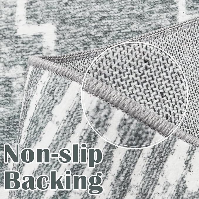 jinchan Moroccan 2x3 Rug for Entryway - Machine Washable Rug Modern Geometric Kitchen Soft Faux Wool Non-Slip Doormat Ultra-Thin Carpet for Entrance Bathroom Bedroom Living Room(2x3ft, Dark Grey)