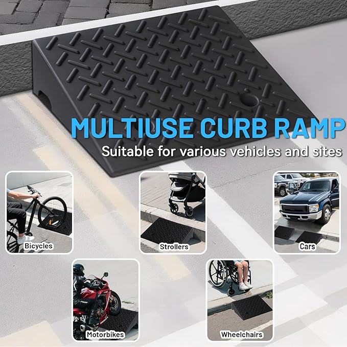 Rubber Curb Ramp, 5" Rise Height 2 Pack, Heavy-Duty 4 T Capacity Threshold Ramps, 19.7" L x 16.5" W Driveway Ramps for Cars, Wheelchairs, Bikes, Motorcycles