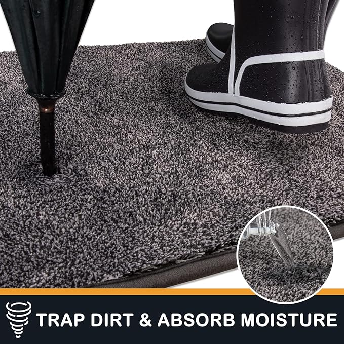 PURRUGS Dirt Trapping Door Mat 24" x 59", Non-Slip Machine Washable Entry Rug, Shoe Scraper, Dog Doormat, Super Absorbent Welcome Mat for Front & Back Door, Muddy Shoes & Paws, Light Grey-Dark Grey