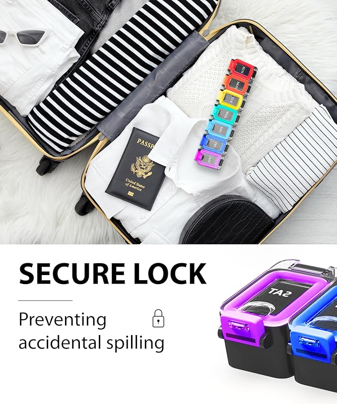 Weekly Pill Organizer 1 time a Day – Pill Box 7 Day with Enhanced Waterproof Seal, Large compartments Hold Big Vitamins & Supplements, Upgraded Locking lids, for Home & Travel use, Durable Hard case