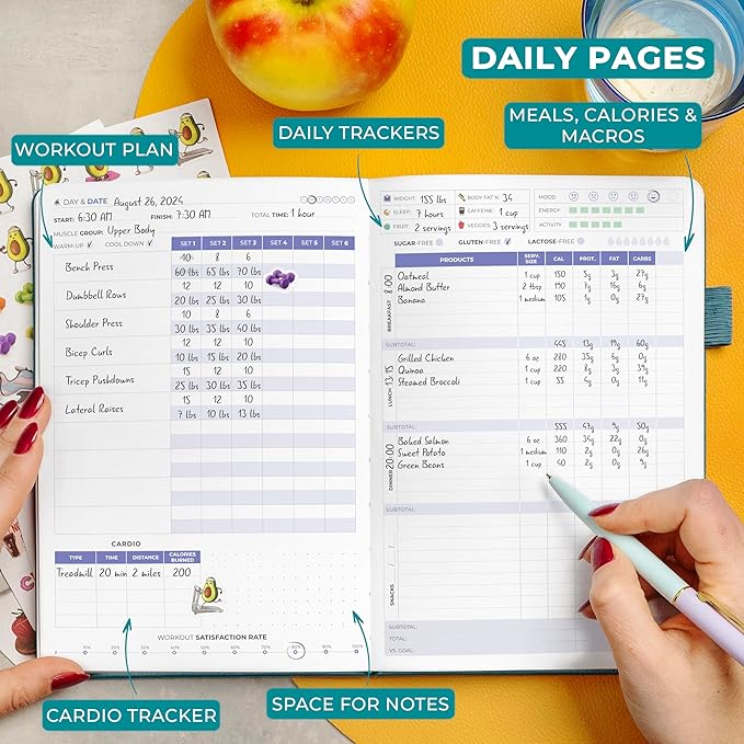 Clever Fox Fitness and Food Journal Premium – Guided Daily Workout, Meal & Weight Loss Tracker for Women & Men – Exercise Diet Planner (Aquamarine)