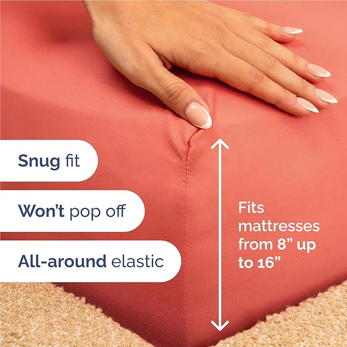 Full 6 Piece Sheet Set - Cooling & Breathable Bed Sheets - Hotel Luxury Bed Sheets for Women, Men, Kids & Teens - Comfy Bedding with Deep Pockets & Easy Fit - Soft and Wrinkle Free - Full Coral Sheets